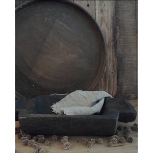 Handgemaakte houten trog burned met grepen/Handgemaakte houten trog met handvatten in mat zwart