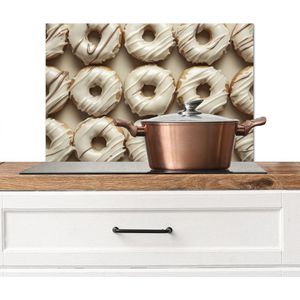 Spatscherm keuken 70x50 cm - Kookplaat achterwand Donuts - Chocolade - Wit - Beige - Muurbeschermer - Spatwand fornuis - Hoogwaardig aluminium