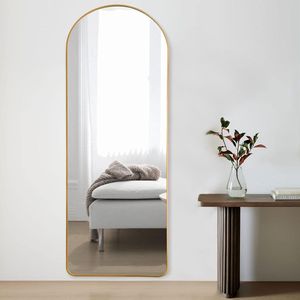 Volledige lengte spiegel, 65 ''x22'' gouden gebogen spiegel grote vloerspiegel staande leunend hangend [65 ''x22'' - goud]