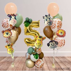Versiering verjaardag 5 jaar - Thema jungle - 36 stuks - Versiering jongen - Versiering meisje - Kinderverjaardag versiering - Safari - Leeftijdballon 5 jaar - Versiering compleet pakket - Versiering 5 jaar - Birthday animals