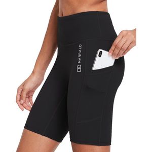 Marrald High Waist Pocket Shorts - Biker Yoga Hardlopen Korte Legging Broek Dames Fitness Sportlegging - Zwart S