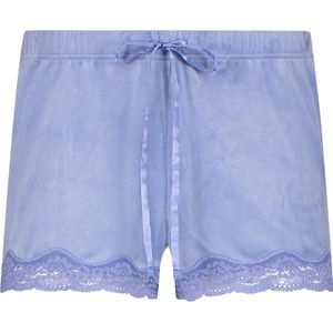 Hunkemöller Dames Nachtmode Shorts Velours Lace - Blauw - maat XL