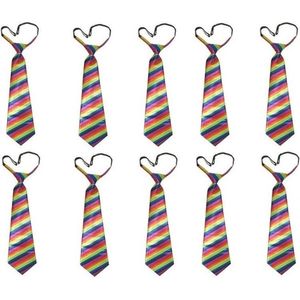 10x Gestreepte stropdas regenboog print - Hippie - Gay pride - Carnaval verkleed accessoire