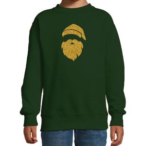 Kerstman hoofd Kerstsweater - groen met gouden glitter bedrukking - kinderen - Kersttruien / Kerst outfit 122/128
