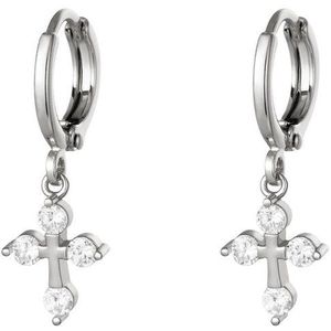 earrings - oorbellen - kleur zilver - stainless steel - kruisje - zirkonia - holy father - moederdag - kerst - cadeau - kadotip