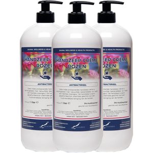 Handzeep Creme Rozen 1 liter - met gratis pompje - set van 3 stuks