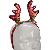 Krist+ kerst diadeem/haarband - rendier gewei - rood - 21 cm
