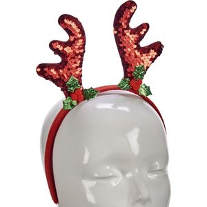 Krist+ kerst diadeem/haarband - rendier gewei - rood - 21 cm