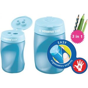 STABILO EASYsharpener - Ergonomische 3 in 1 Puntenslijper - Rechtshandig - Blauw - Geschikt Voor Alle Potloden