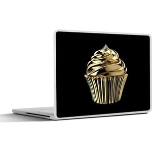 Laptop sticker - 10.1 inch - Cupcake - Eten - Goud - Zwart - 25x18cm - Laptopstickers - Laptop skin - Cover
