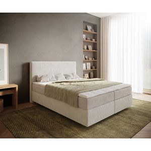 Boxspringbed Dream-Well Bouclé Crème-Wit 160x200 cm met Pocketveringmatras en Topper Visco