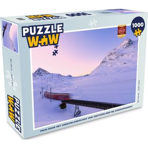 Puzzel Trein door het sneeuwlandschap van Zwitserland bij zonsopkomst - Legpuzzel - Puzzel 1000 stukjes volwassenen