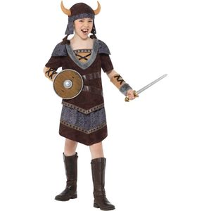 Smiffy's - Piraat & Viking Kostuum - Walhalla Viking Sigrid - Meisje - bruin,grijs - Medium - Carnavalskleding - Verkleedkleding