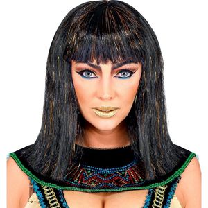 Widmann - Egypte Kostuum - Pruik Farao Cleopatra Met Klatergoud - Zwart, Goud - Carnavalskleding - Verkleedkleding