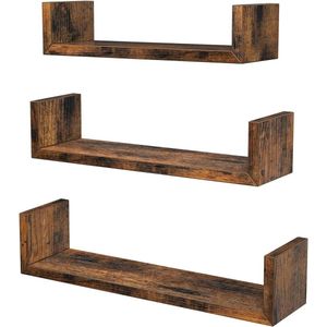 Zwevende U-vorm Wandplanken Set van 3 - Vintage Stijl - Wandmontage - Decoratie Woonkamer Slaapkamer Kantoor - Vintage Bruin Wandplanken & -rekken