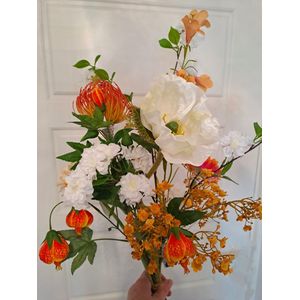 Zijden bloemen, kunstbloemen, nepbloemen, Voorjaars boeket Oranje witte bloesem