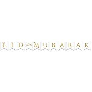 Ramadan Eid Mubarak - 2x - letter banner/vlaggenlijn - 3,5 meter - wit/goud
