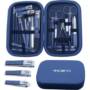 Manicure set - Manicureset 24-delig nagelknipper set voor mannen - verzorgingsset nageletui - nagelknipper roestvrij staal - draagbare reistas van PP - geschenkdoos voor op reis (blauw)