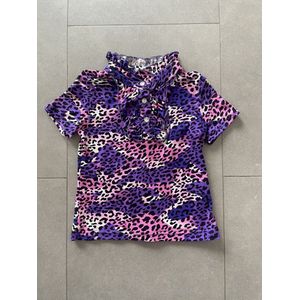 Meisjes shirt met ruffles - T-shirt voor meisjes met een panterprint in de kleur Lila-Roze, verkrijgbaar in de maten 92/98 t/m 164/170