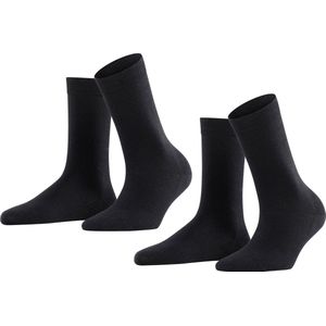FALKE Softmerino 2-Pack warme ademende merinowol katoen multipack sokken dames zwart - Maat 41-42