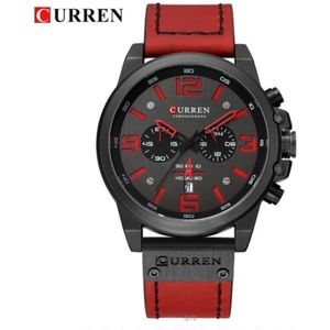 Curren Horloge Ø 47 - Met Datumaanduiding - Rood/Zwart - Kunstleer - Inclusief Horlogedoosje