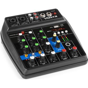 Mengpaneel USB - Vonyx VMM100 - Audio mixer 4-kanaals met Bluetooth en USB mp3 speler