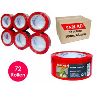 Verpakkingstape - 72 rollen - Rood - PP Plakband - 100mx48mm - Polypropylene tape - SARL KD®