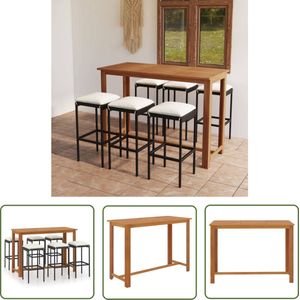 The Living Store 7-delige Tuinbarset met kussens zwart - Tuinbarset - Acacia Hout - Barstoelen - Buitentafel - Lounge Set