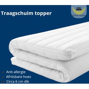 Traagschuim topper topdekmatras 140x200 6 cm - Anti allergie - Matras topper - Medium hardheid - Wasbare hoes