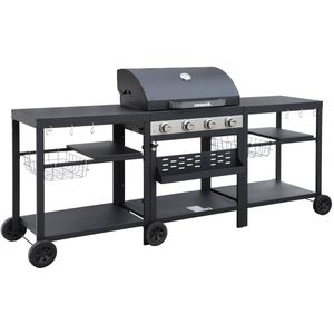 sweeek - Barbecue met 4 branders, buitenkeuken danglars, zwart staal, l 223,5 x b 60,5 x h 142 cm