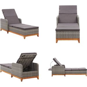 vidaXL Ligbed poly rattan en massief acaciahout grijs - Ligstoel - Ligstoelen - Loungestoel - Loungestoelen