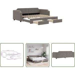 The Living Store Slaapbank met Onderschuifbed - 223 x 90 x 66.5 cm - Taupe - 2-in-1 - Veelzijdig - Opbergruimte - Duurzaam