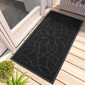 Buitendeurmat, antislip 60 x 120 cm, vuilvangmat, buiten, wasbaar, weerbestendige deurmat buiten/binnen, voor voordeur, balkon- of terrasdeur, zwart