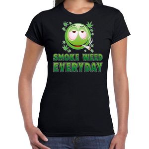 Funny emoticon t-shirt smoke weed everyday zwart voor dames -  Fun / cadeau shirt L