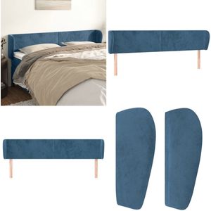 vidaXL Hoofdbord met randen 183x23x78/88 cm fluweel donkerblauw - Hoofdbord - Hoofdborden - Hoofdeinde - Houten Hoofdbord