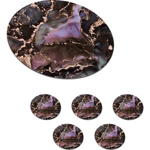 Onderzetters voor glazen - Rond - Marmer - Goud - Roze - 10x10 cm - Glasonderzetters - 6 stuks