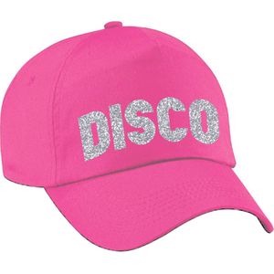 Bellatio Decorations Disco verkleed pet/cap voor volwassenen - zilver glitter - unisex - roze