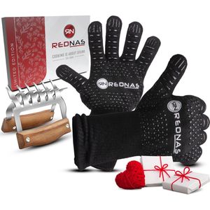Rednas BBQ Handschoenen met Vleesklauwen - Ovenwanten - incl. luxe giftbox - RVS Meat Claws - BBQ Accessoires - Ovenwanten - hittebestendig tot 800°C/ 1472°F