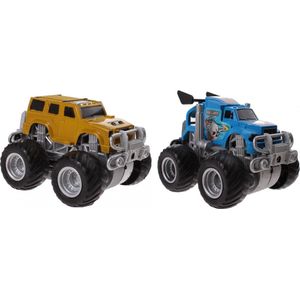 Jonotoys Monstertrucks 4x4 Drive 8,5 Cm Blauw/geel 2 Stuks