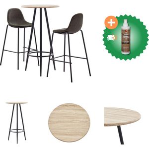vidaXL 3-delige Barset stof donkergrijs - Set tafel en stoelen - Inclusief Houtreiniger en verfrisser