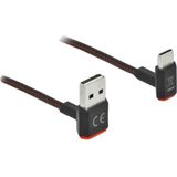 Delock USB-A naar USB-C Kabel - USB 2.0 - USB-A Haaks naar boven en onder - 0,5 meter - Zwart