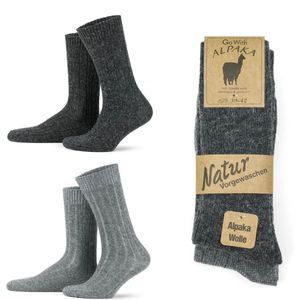 4 paar-Alpaca Sokken-GoWith-dames en heren-gezellige wollen sokken-gemaakt van extra dik alpaca garen-gebreide sokken voor heren en dames-valentijn cadeau-maat: 39-42-grijs en antraciet