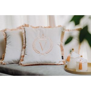Embroidered pillow / personalised pillow / monogram pillow / decorative cushion 40x 40 beige velvet letter V