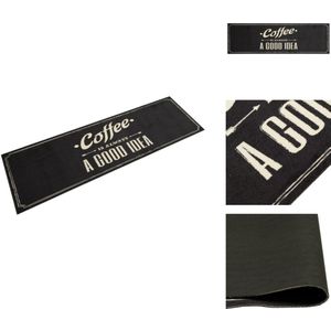 vidaXL Keukenmat - Keukenmatten - Keukentapijt - Kleed - Keukenmat wasbaar koffietekst 45x150 cm fluweel