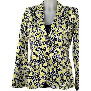 Angelle Milan - Licht gele bloemenprint blazer voor Dames - Travelstof - Comfort - Strijkvrij - Duurzaam - Maat S - In 5 maten!