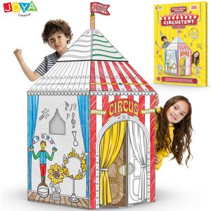 Joya Creative Circus Speeltent – Bouwpakket van Duurzaam Karton – Inclusief 6 Markers – Knutsel- en Speelset voor Kinderen vanaf 3 Jaar