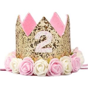 Verjaardag hoedje Wit/Goud/Roze 2 jaar - hoed 2e verjaardag - cakesmash - hoedje - 2 - birthday