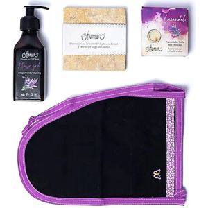 Luxe Lavendel Wellness Giftbox – Massageolie, Natuurlijke Zeep, Scrubhandschoen & Zeepbakje
