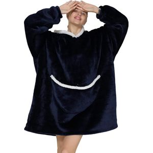 Oversized Deken Hoodie - Fleece Draagbare Deken voor Unisex Volwassen Vrouwen Mannen, Pluizige Giant Comfortabele Hooded Sweatshirt, marineblauw, One size