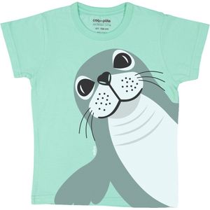 T-shirt - met korte mouwen - van 100% biologisch katoen - Zeehond - blauw - maat 92